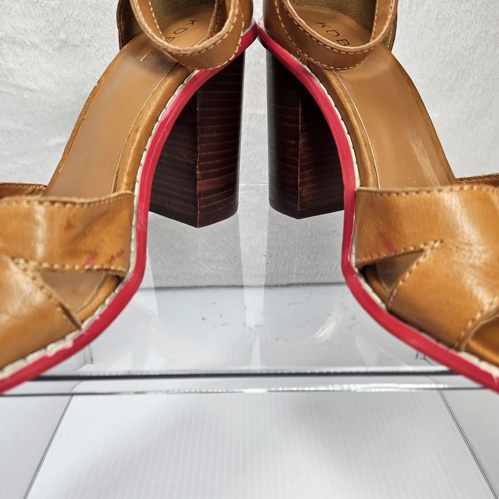 Kelsi Dagger Barcelona Cognac Leather Block Heel Sandals 7.5M